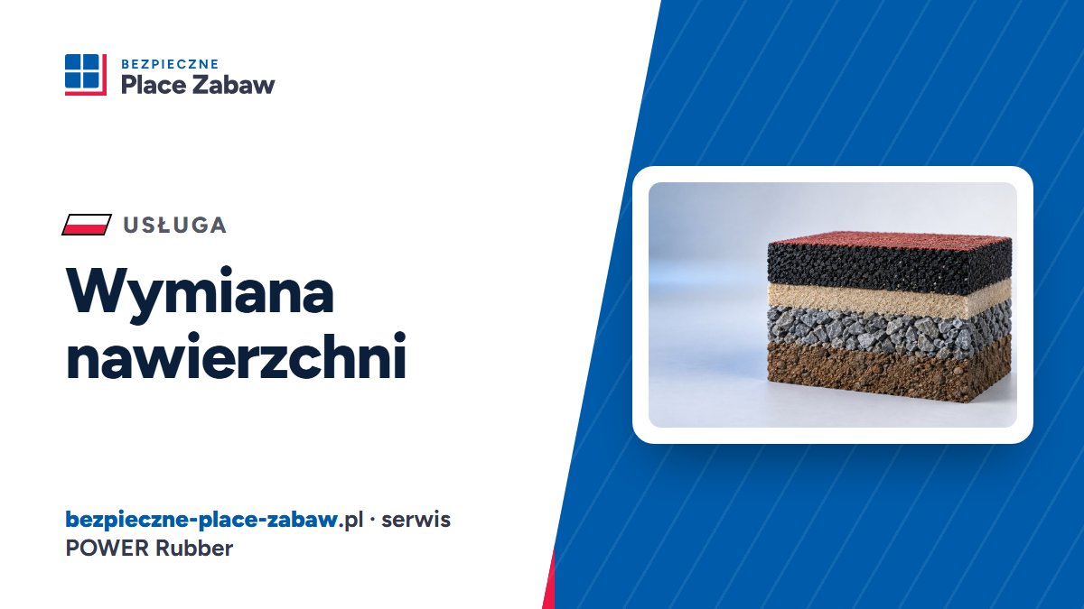 Plac zabaw po wymianie nawierzchni — czerwone i zielone płyty gumowe pod huśtawką i zestawem — Bezpieczne Place Zabaw